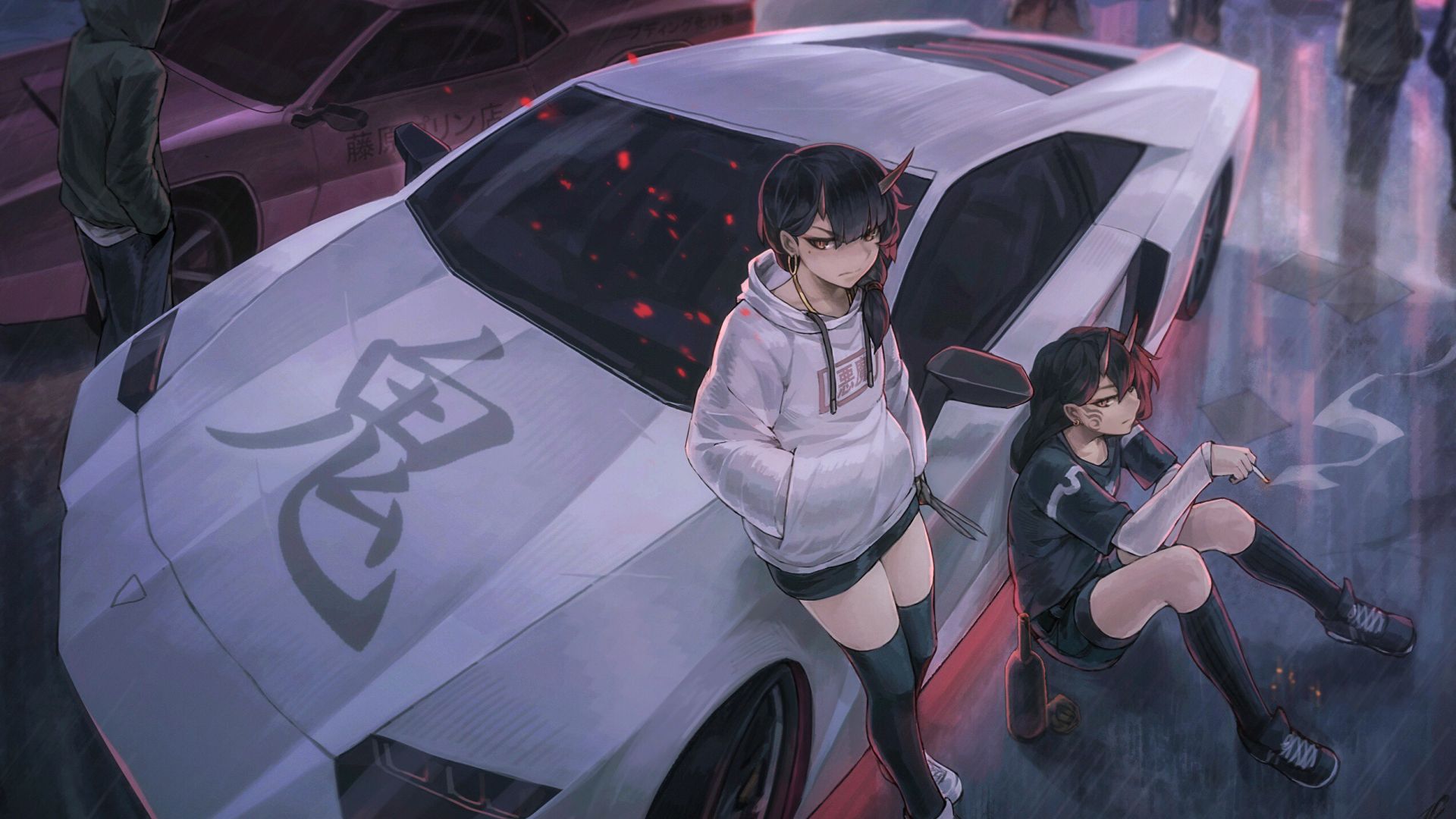 Desktop Wallpaper Car, Urban Anime Girls, Art, HD Image, Picture, Background, 56914c