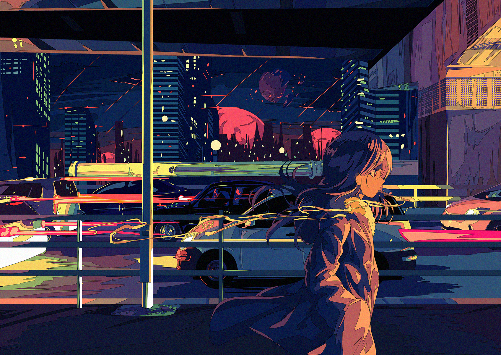 Traffic Berry Verrine Anime Girls Urban Anime Cityscape Car