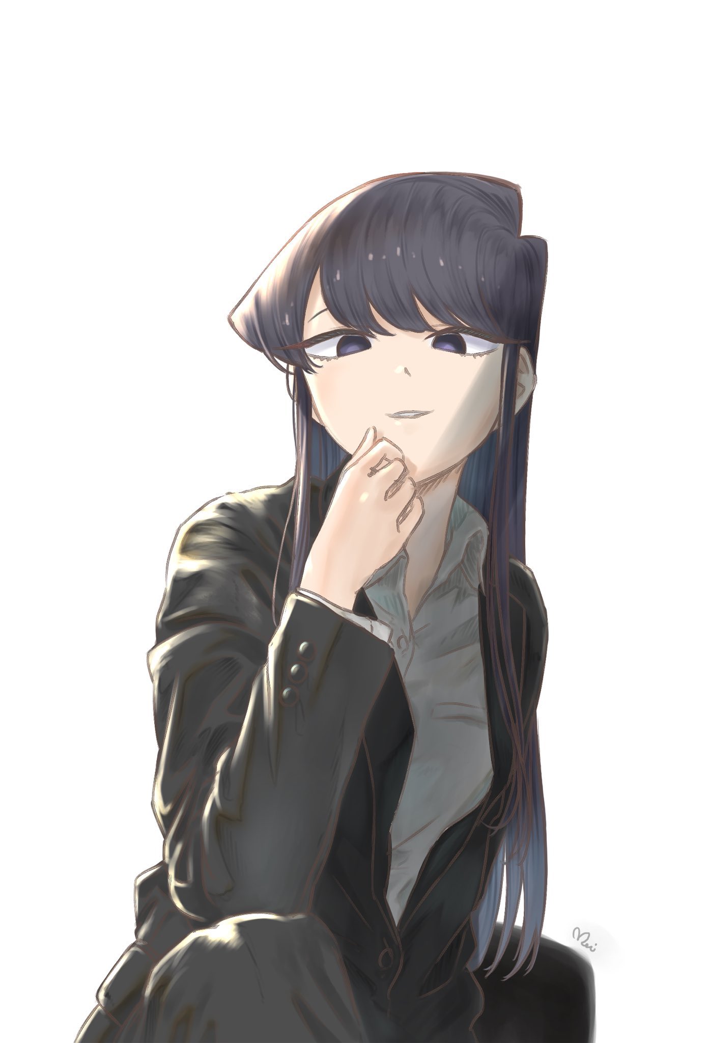 Komi San Wa Comyushou Desu Black Suit Black Clothing Long Hair 2D Anime Girls Smiling Komi Shouko Si Wallpaper:1393x2048