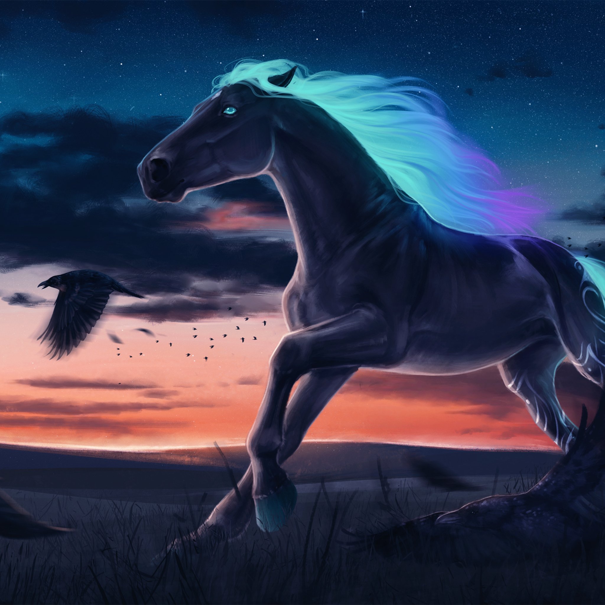 Horse Magic Moon Digital Art iPad Air HD 4k Wallpaper, Image, Background, Photo and Picture