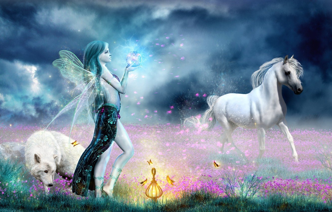 Wallpaper magic, horse, wolf, fairy image for desktop, section фантастика