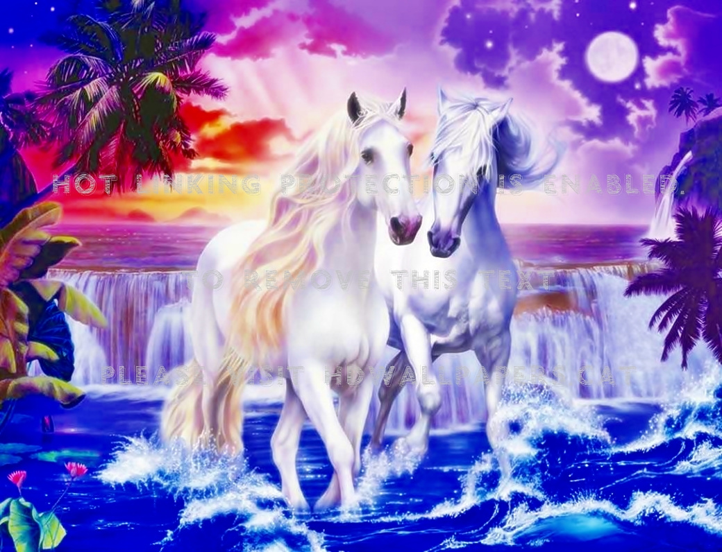 fantasy horses sea beautiful moon magic
