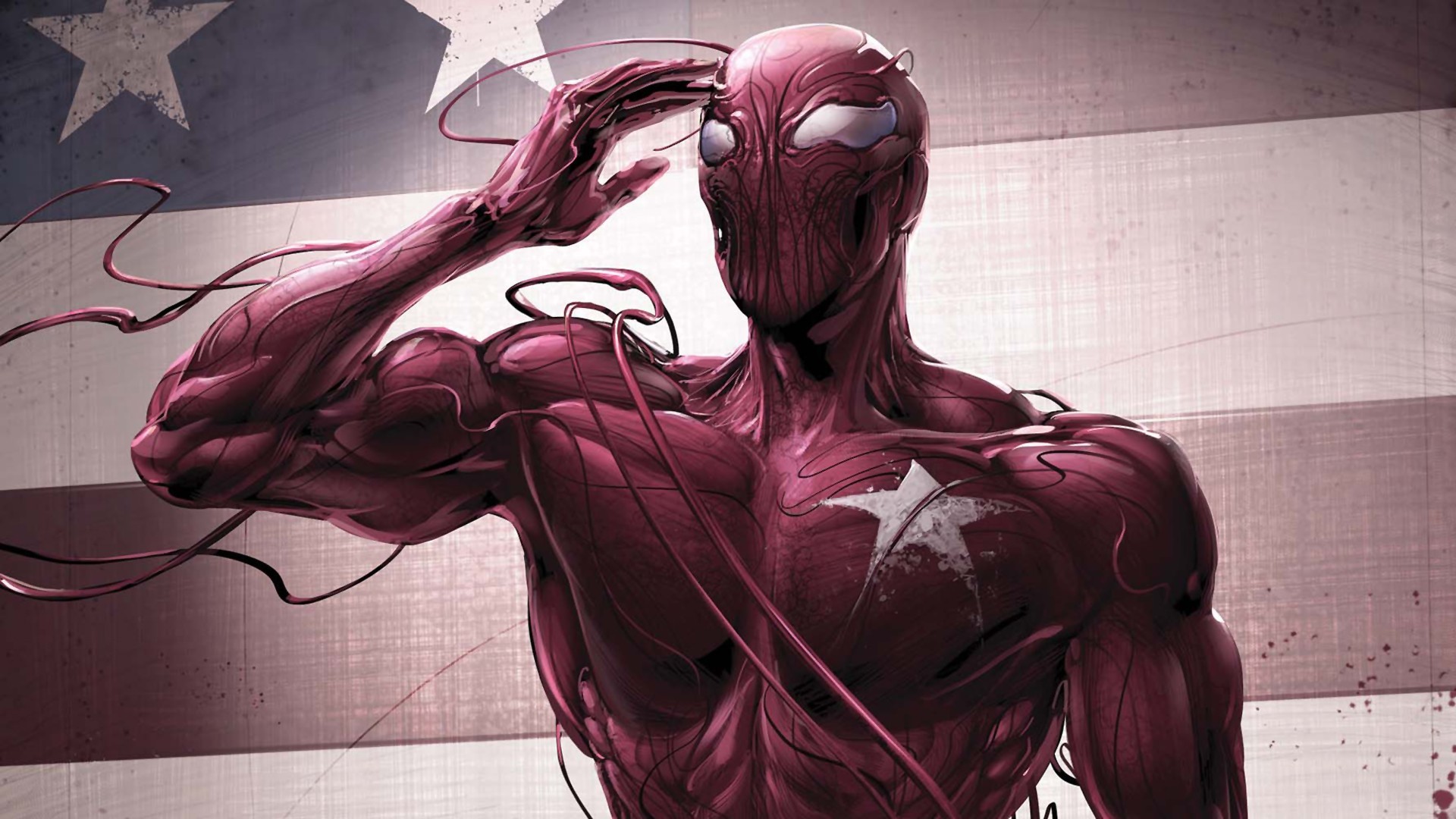 Wallpaper, drawing, digital art, anime, red, artwork, Marvel Comics, Spider Man, comics, Carnage, ART, color, lady, costume, sketch, fictional character 1920x1080