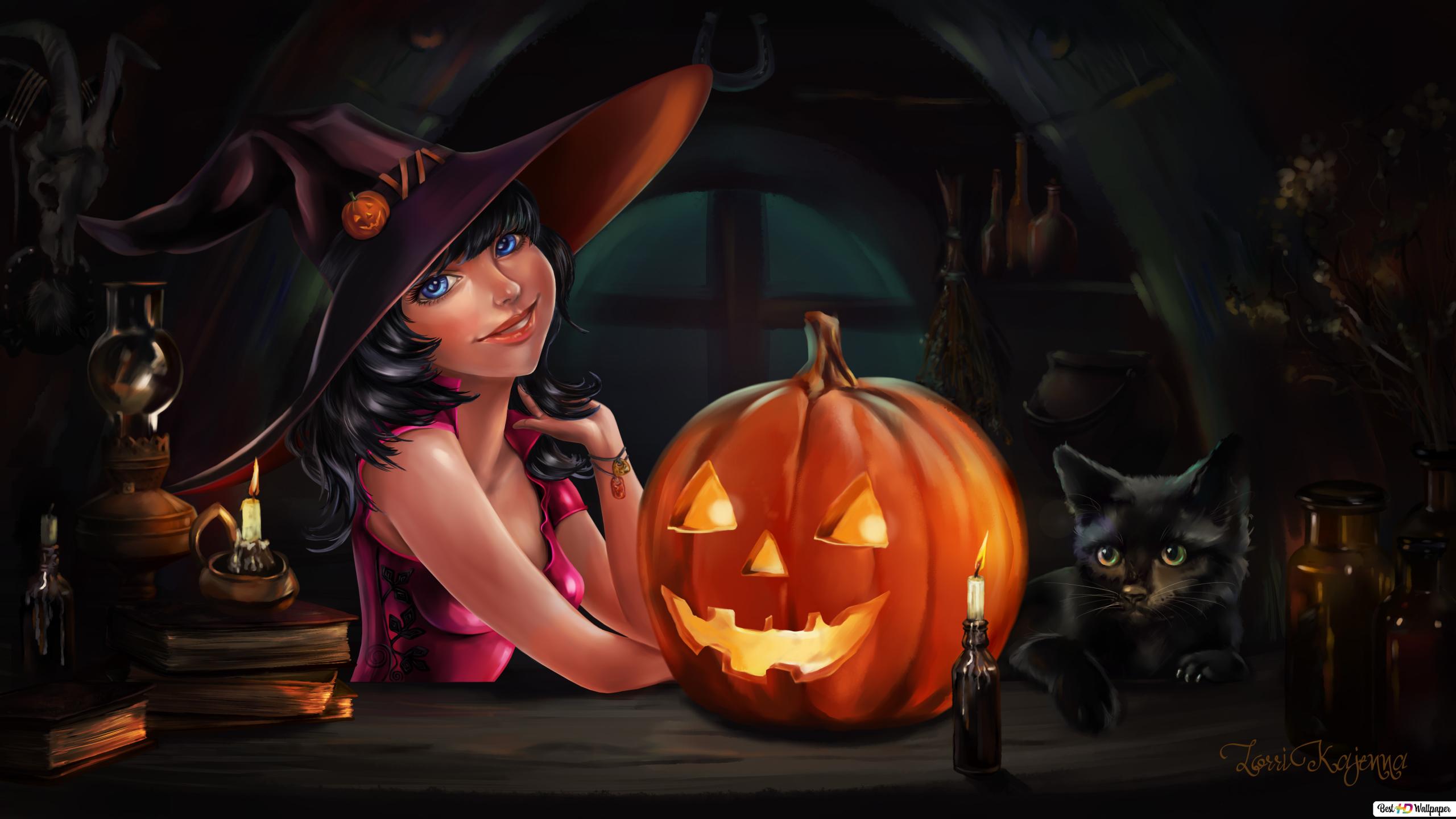 The witch's black cat HD wallpaper download