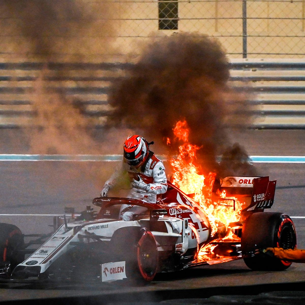 Kimi Raikkonen's car bursts into flames in another frightening F1 incident