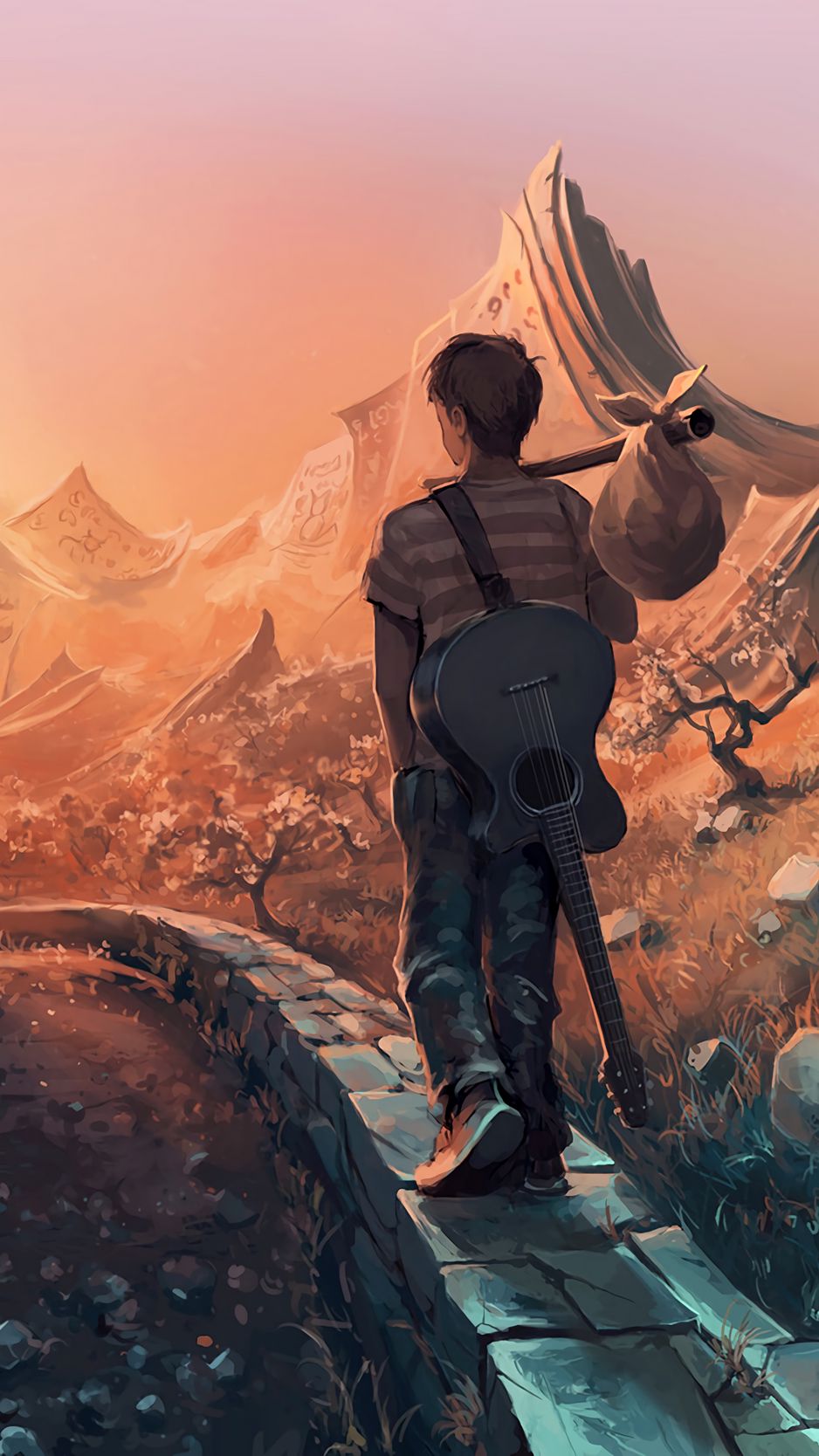 Download Wallpaper 938x1668 Man, Art, Guitar, Traveling Iphone 8 7 6s 6 For Parallax HD Background