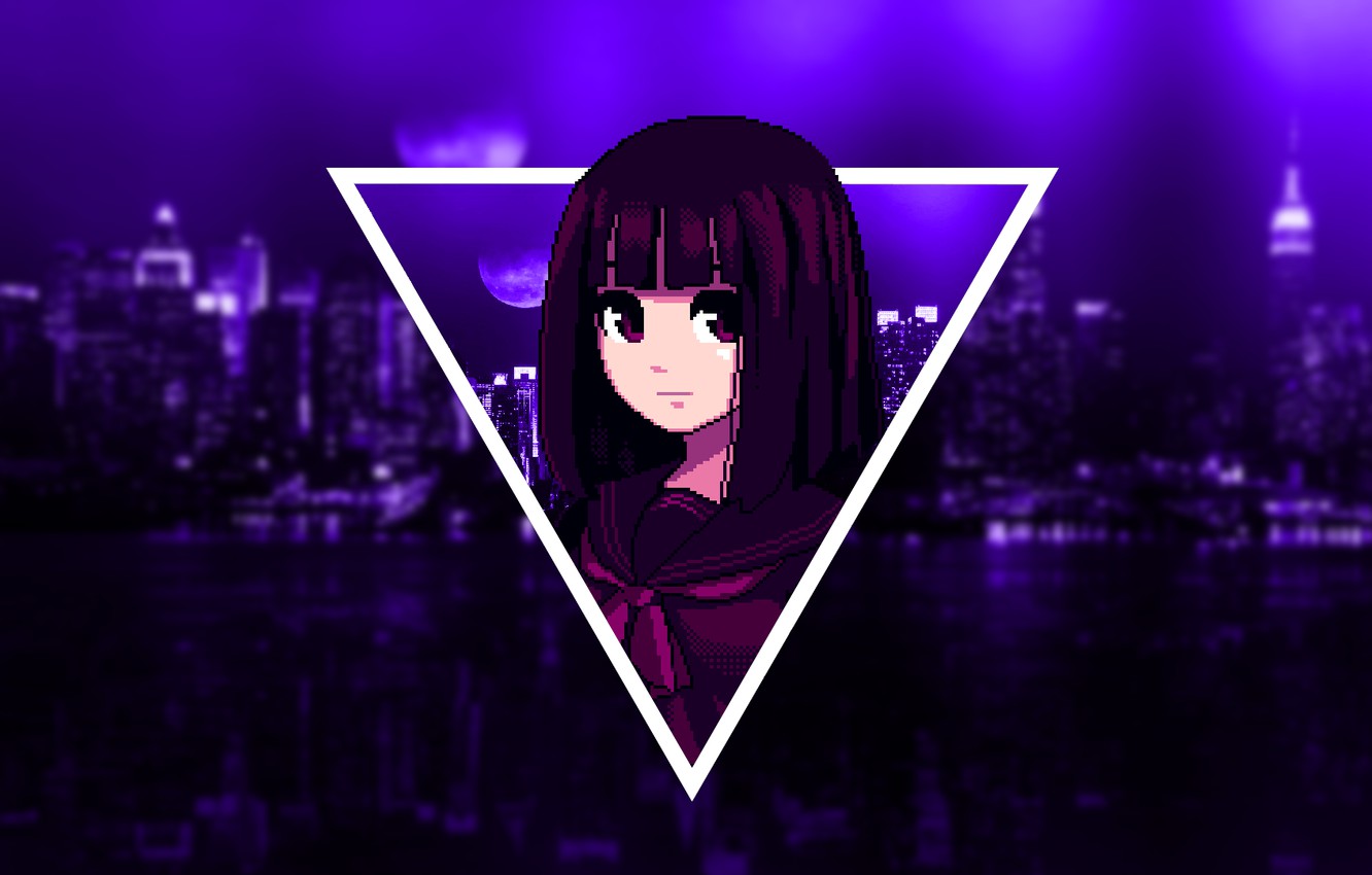 Wallpaper Girl, Dark, Purple, Anime, Pixel, Violet image for desktop, section сёнэн