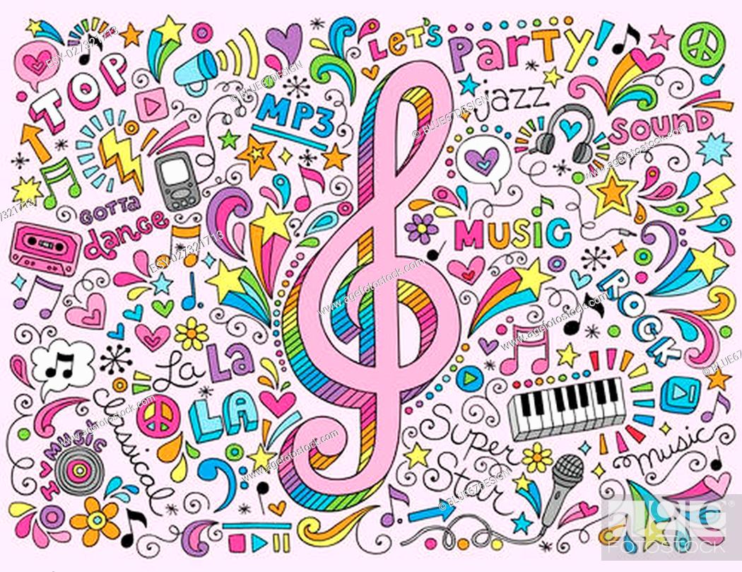 Music Clef Groovy Psychedelic Doodles Hand Drawn Notebook Doodle Design, Stock Vector, Vector And Low Budget Royalty Free Image. Pic. ESY 027321713