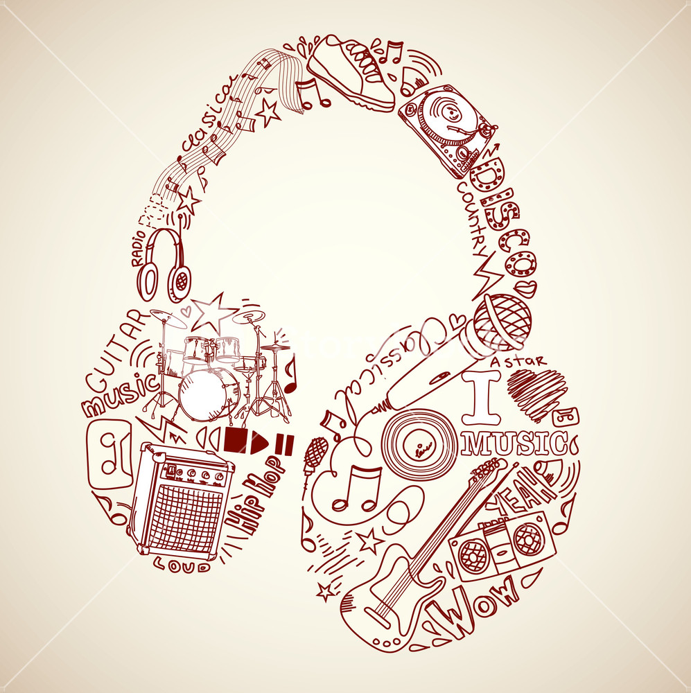 Music Doodles In The Shape Of A Earphones Royalty Free Stock Image