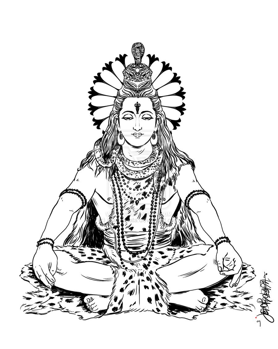 Drawing or sketch of lord shiva and parvati editable outline wall mural •  murals spirituality, indian, india | myloview.com