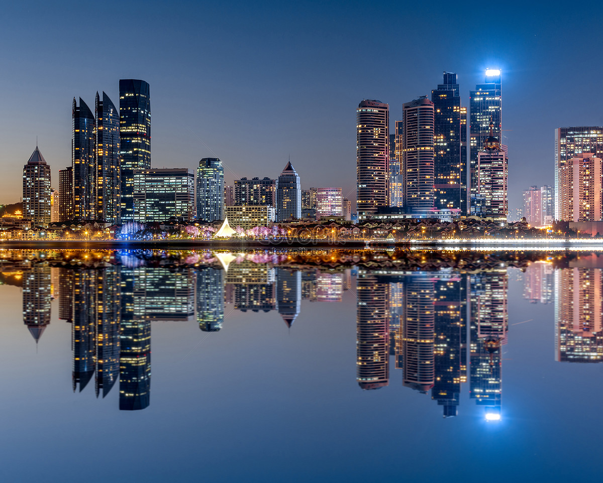 Qingdao City Buildings Skyline Reflected In The Water Picture And HD Photo. Free Download On Lovepik