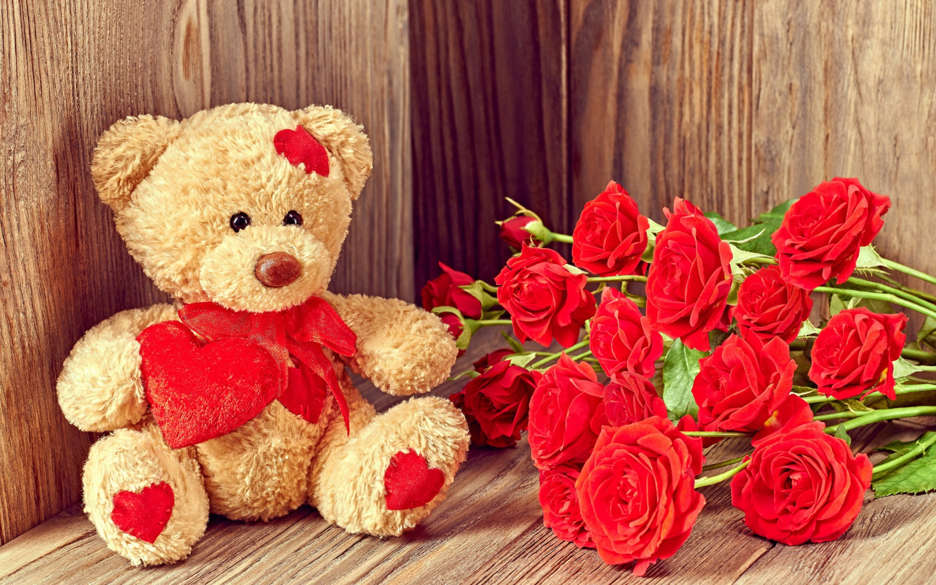 Brodwn Teddy Bear Gift for Saint Valentines Day Wallpaper for Widescreen Desktop PC 1920x1080 Full HD