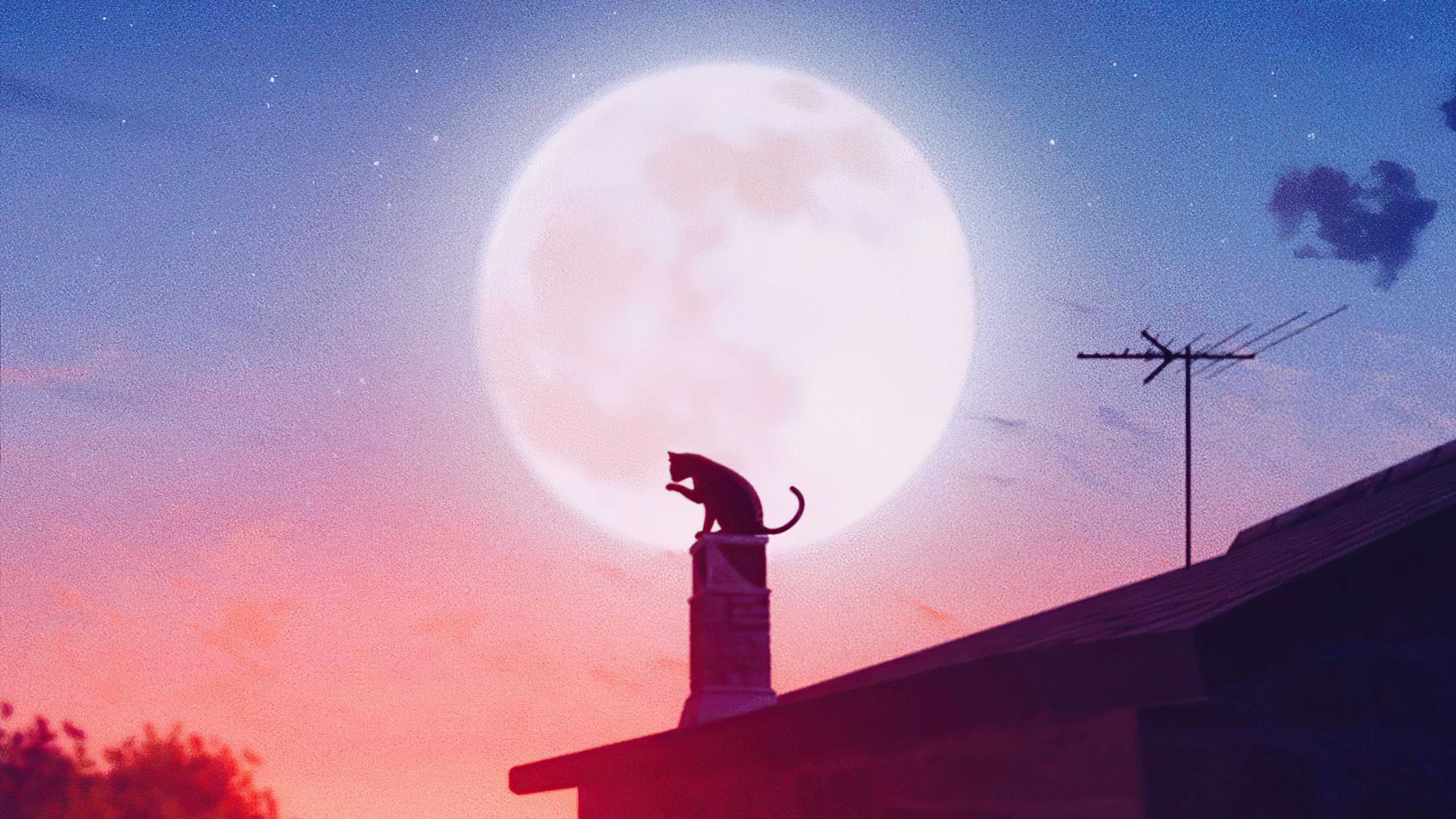Cat Roof Big Moon 4k, HD Artist, 4k Wallpaper, Image, Background, Photo and Picture
