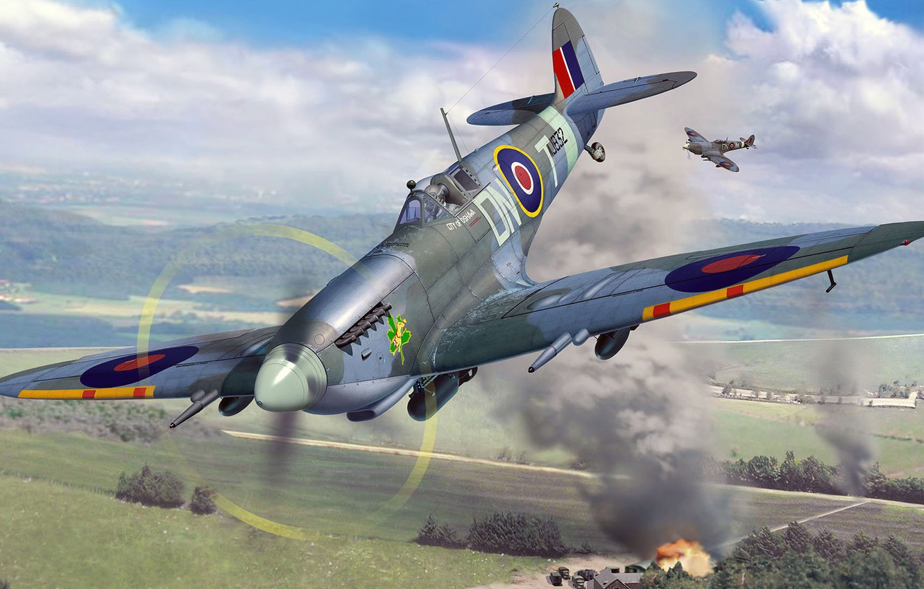 Wallpaper figure, RAF, Supermarine Spitfire Mk.IXc, British fighter of world war II image for desktop, section авиация