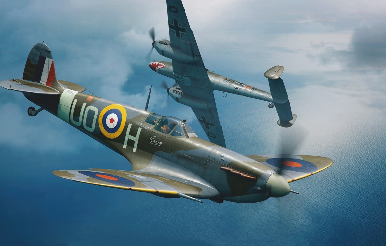 Wallpaper fighter, UK, Battle of Britain, Raf, Piotr Forkasiewicz, Spitfire Mk.IIb image for desktop, section авиация