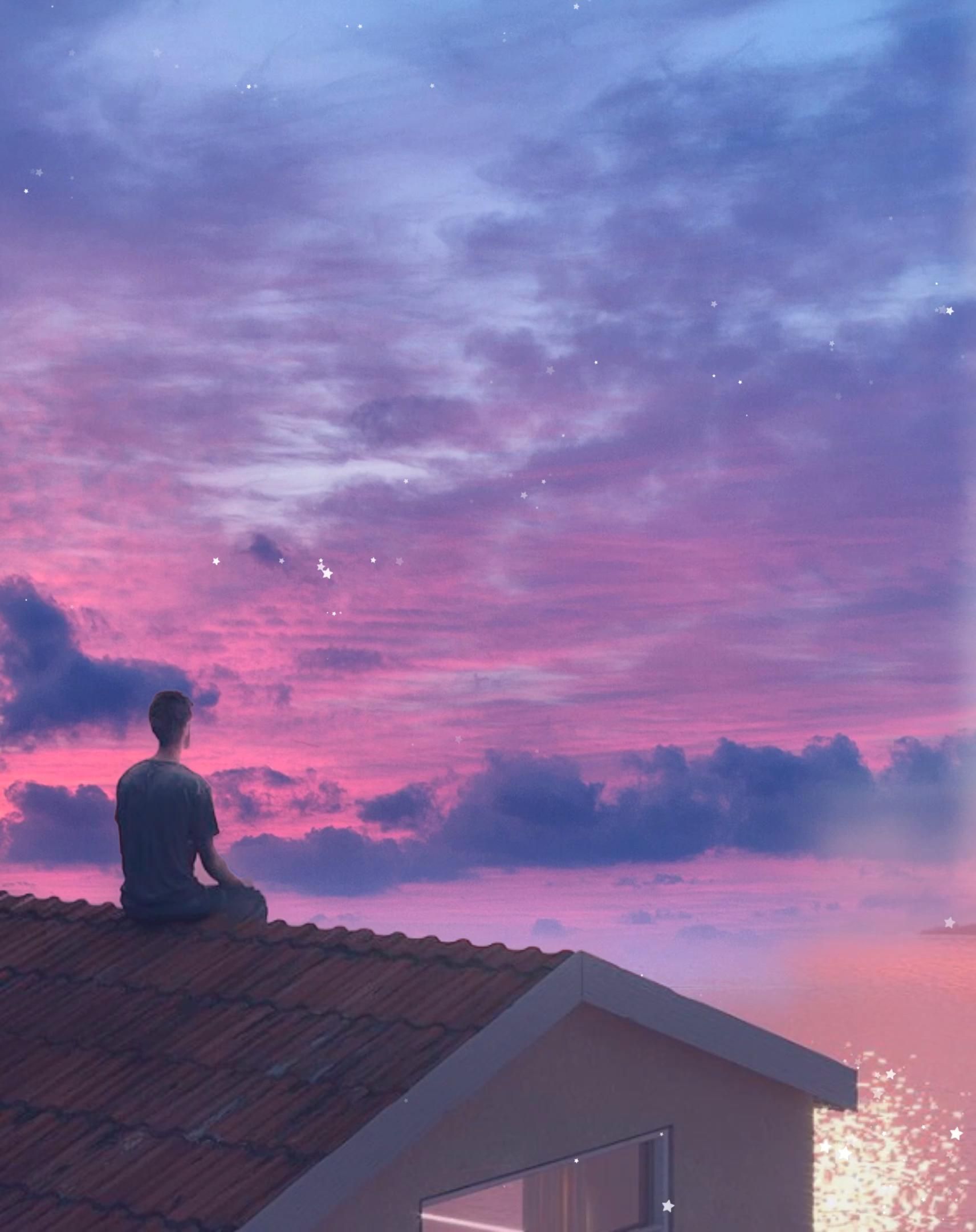 Rooftop Sunsets In Lo Fi. Sky Aesthetic, Sky Art, Digital Artist