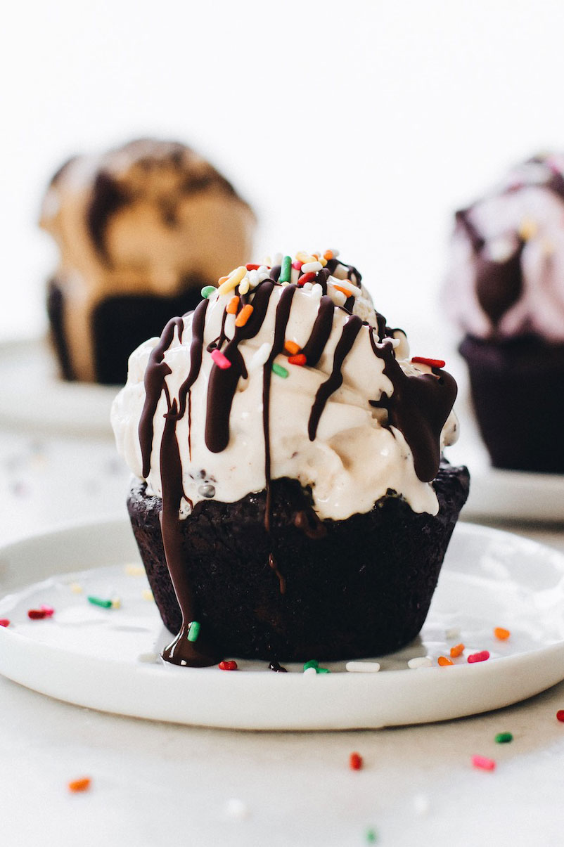 Ice Cream Sundae Brownie Cups on Fruit