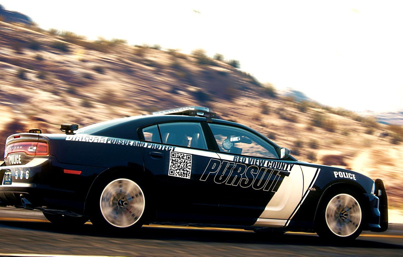 Wallpaper Police, Dodge Challenger, Interceptor, Road, Desert, NFS Rivals Wallpaper image for desktop, section игры