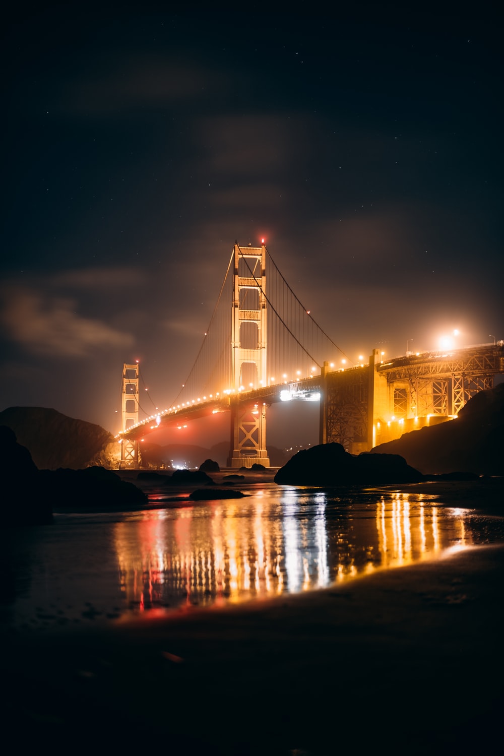 golden gate bridge during night time photo