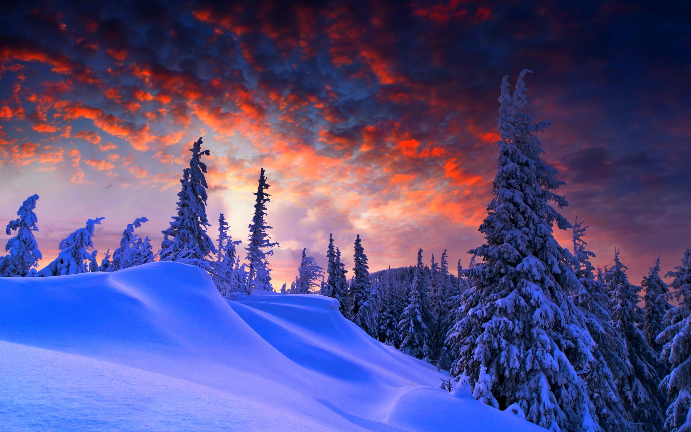 Winter Mountain Sunset Sky Wallpaper