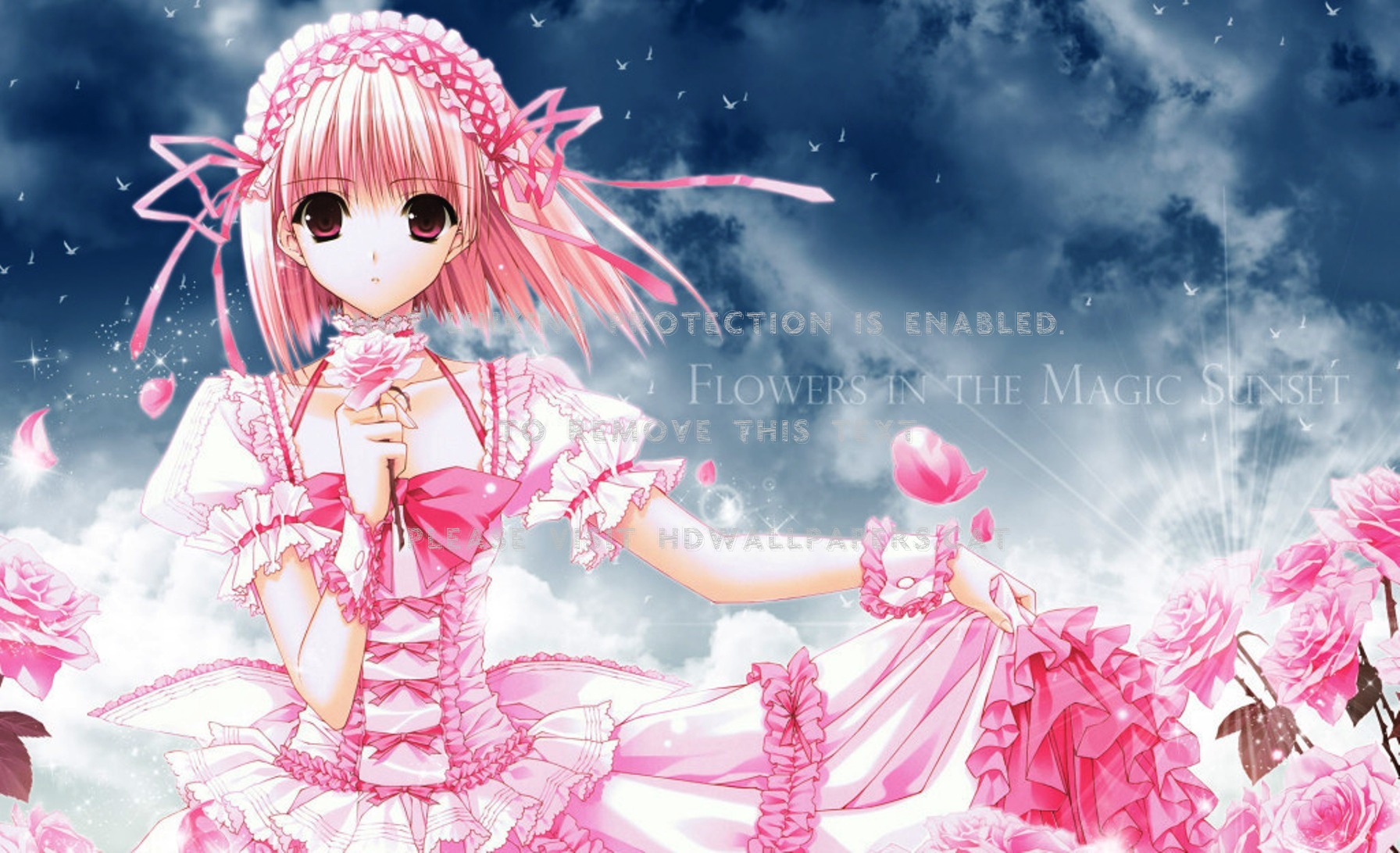 flowers in the magic sunset pink girl anime