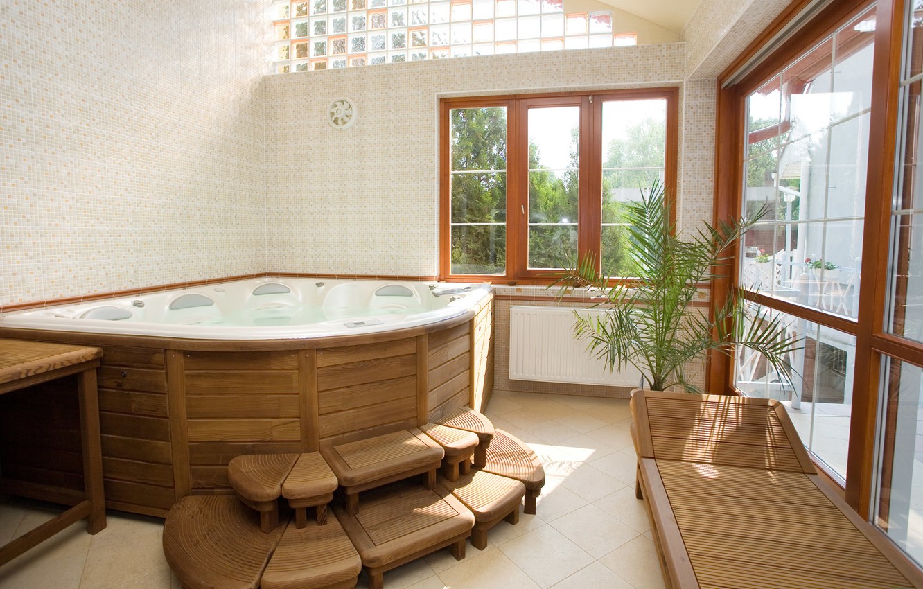 Wallpaper window, bath, Jacuzzi, bathroom, couch, the jets image for desktop, section интерьер