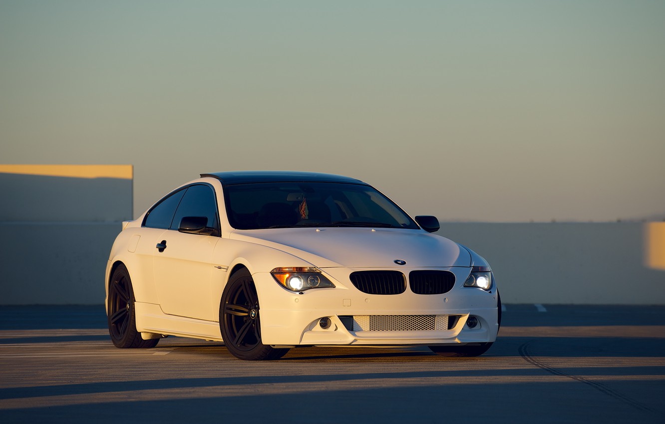 Wallpaper white, sunset, bmw, BMW, white, front view, sunset, e63 image for desktop, section bmw