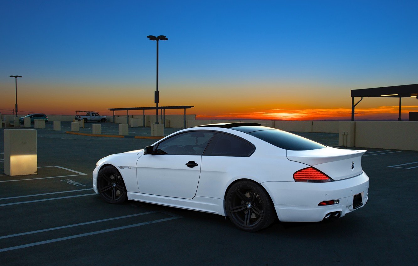Wallpaper white, the sky, sunset, bmw, BMW, Parking, white, side view, sunset, parking, e63 image for desktop, section bmw
