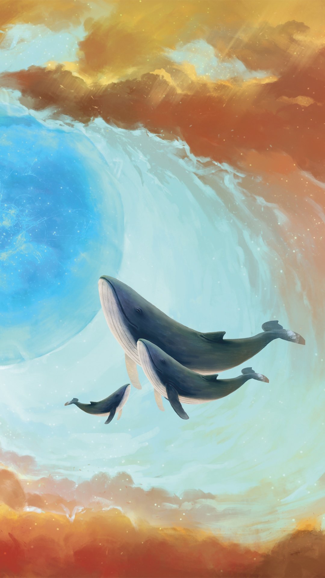 Whales Wallpaper 4K, Baby whale, Mural, Artwork, Surreal, Fantasy