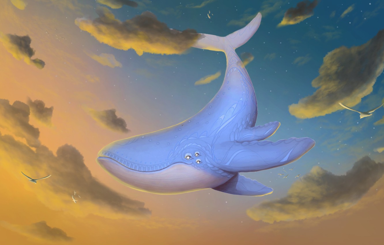 Wallpaper clouds, art, kit, Flying Whale, Mattia Lari image for desktop, section фантастика