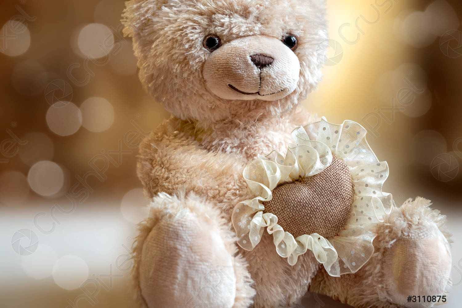 Cute teddy bear with heart in paws Valentines day greeting