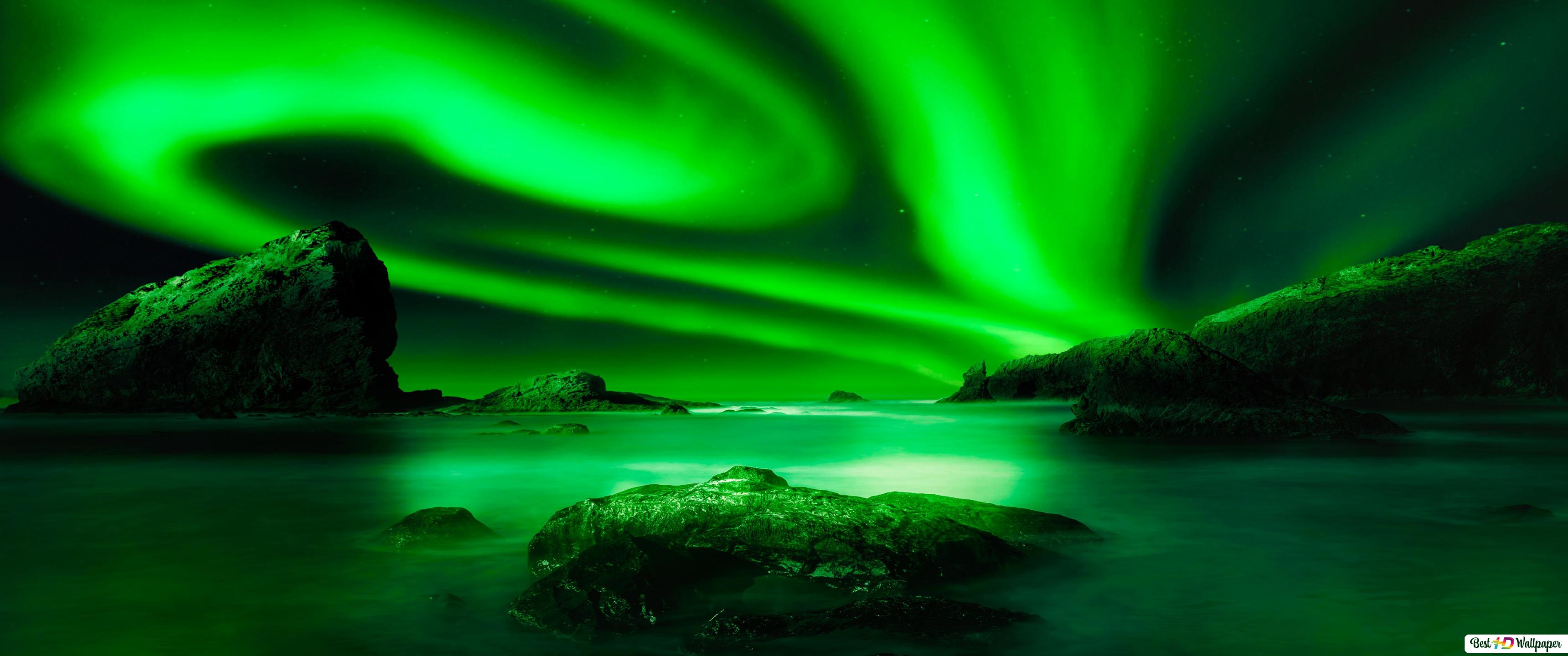 Green aurora northern lights sky HD wallpaper download