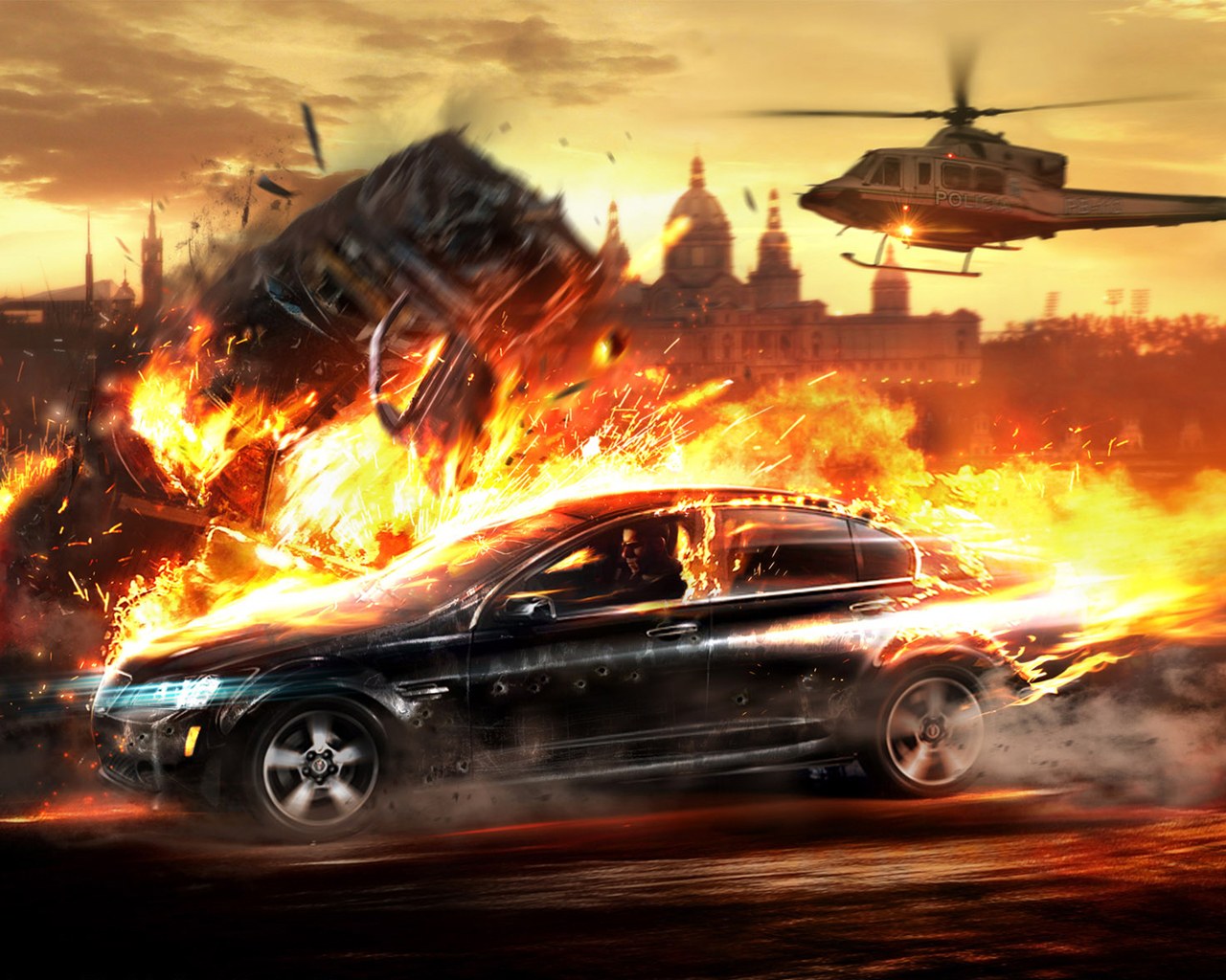 cool car wallpaper, explosion, vehicle, pc game, car, luxury vehicle, fire, personal luxury car, games, racing video game, landscape