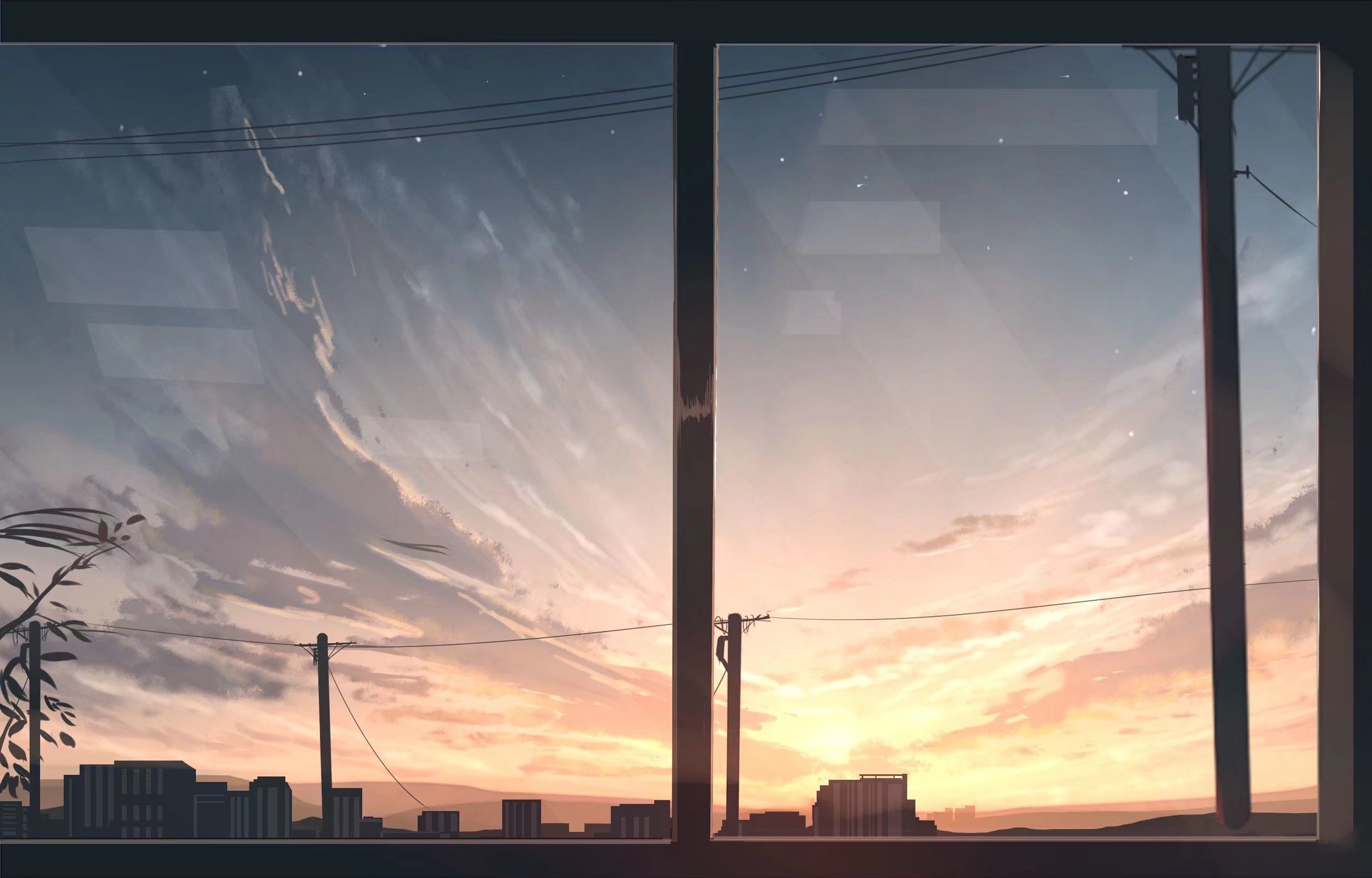 Download 2500x1600 Anime Landscape, Sunset, Scenic, Windows, Stars Wallpaper
