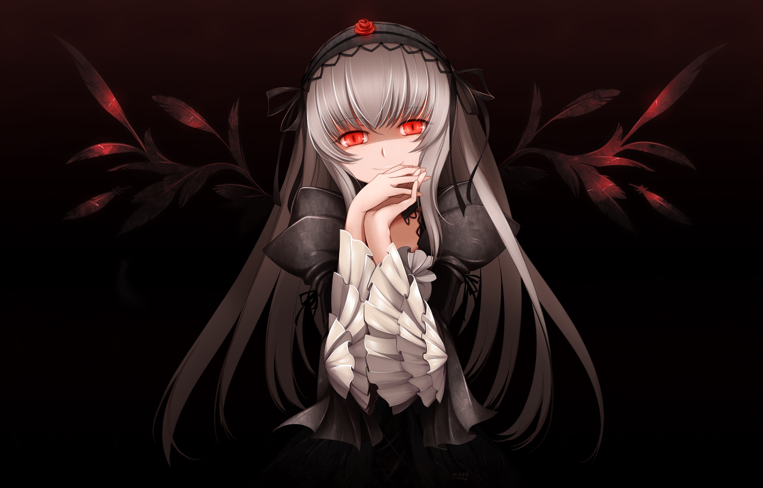 Download wallpaper 2500x1600 anime, girl, gothic, eyes, red HD background