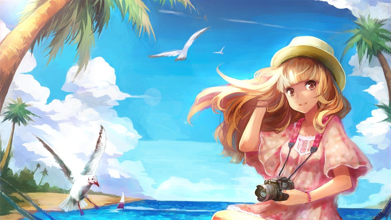Summertime Holiday Anime Character Design Desktop Wallpaper
