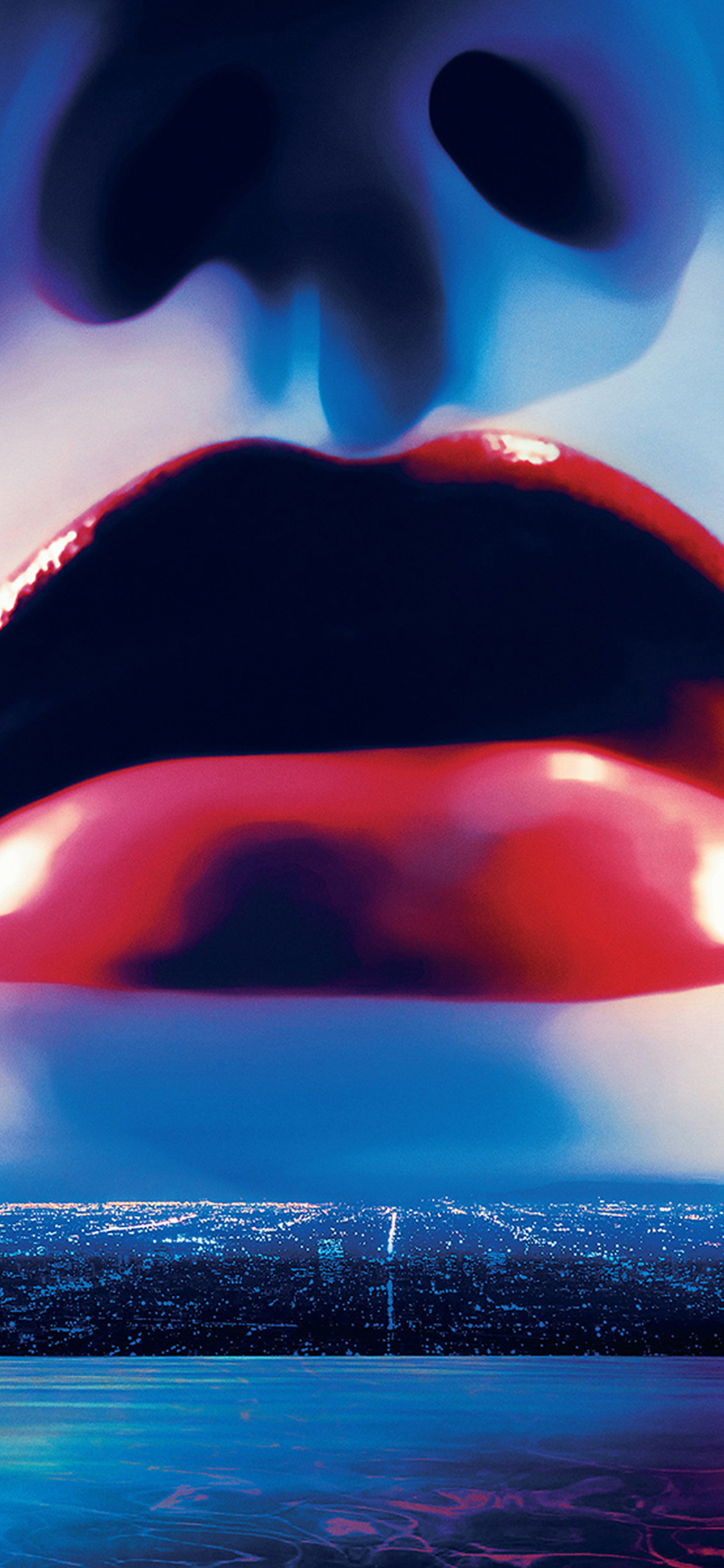 iPhone X wallpaper. lips poster film neon demon red blue art illustration