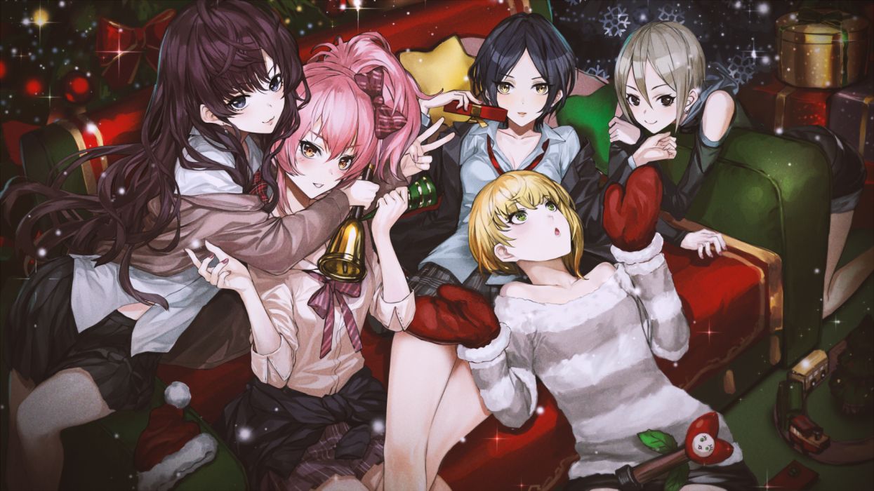 Christmas girl group cute anime holiday wallpaperx1080