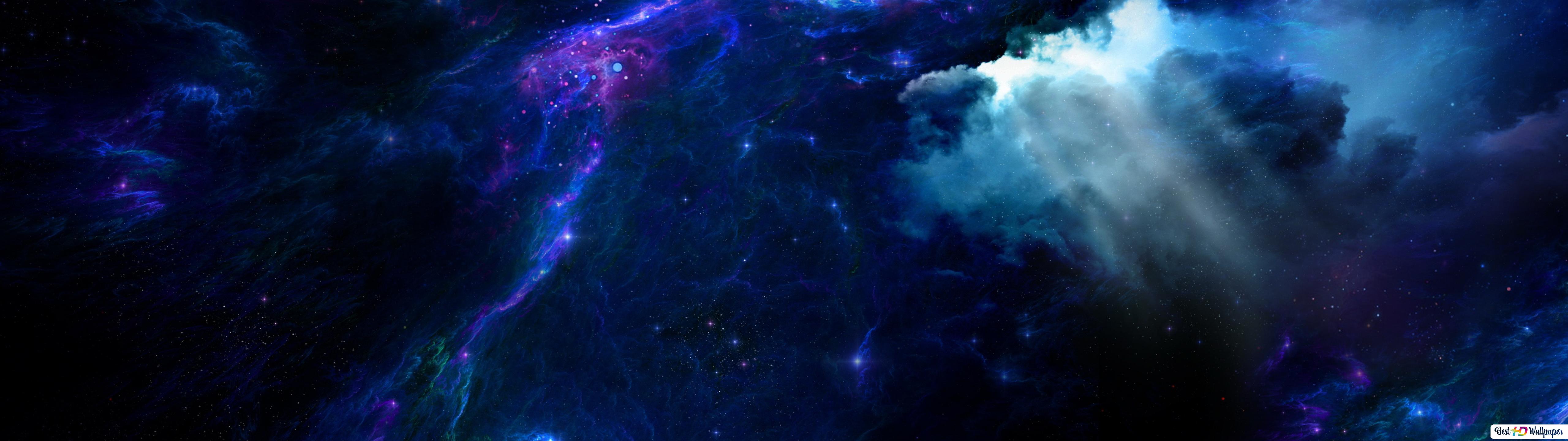 Rays Shining Through Blue Space Nebula HD wallpaper download