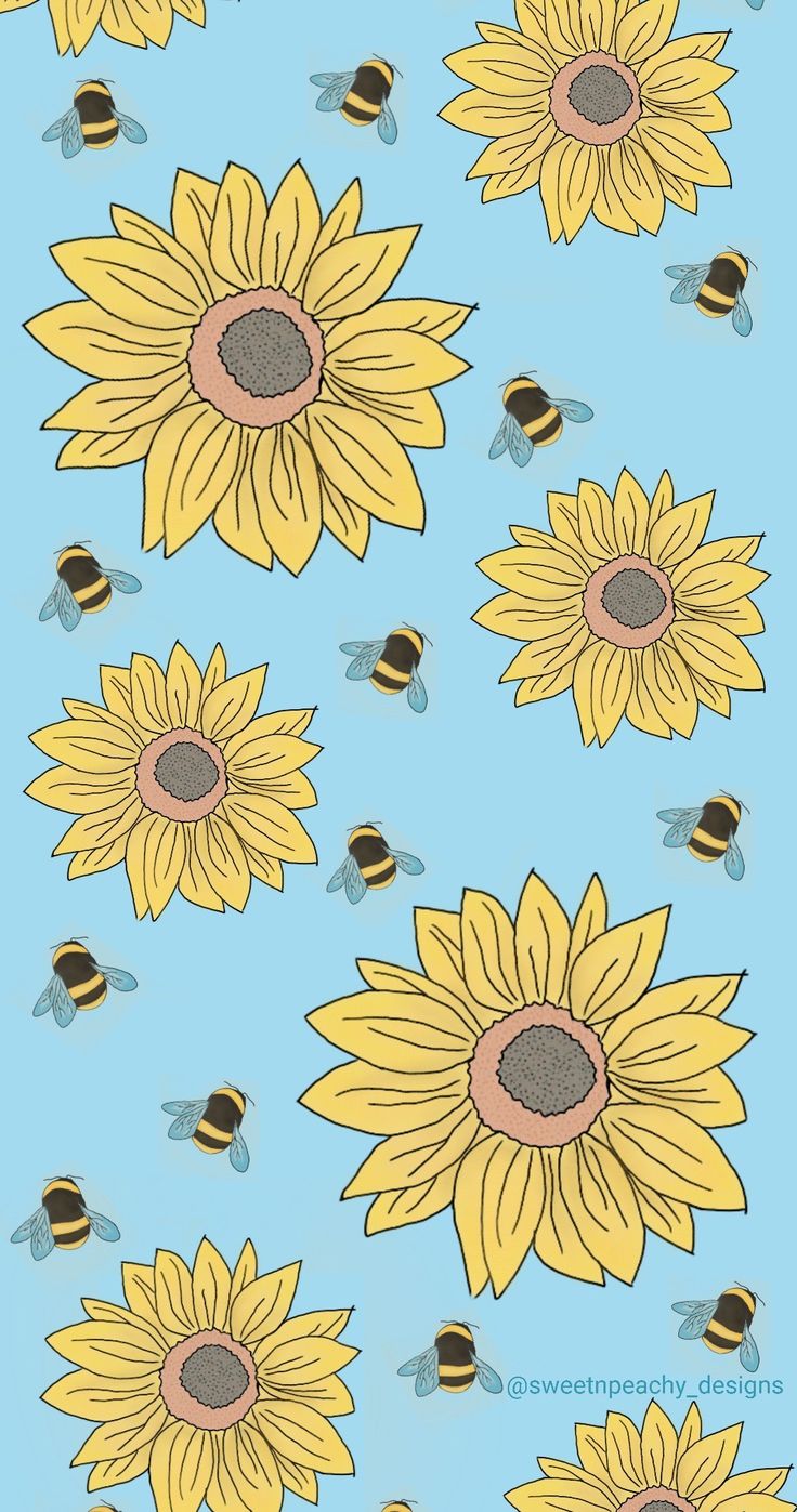 Sunflower and bee phone wallpaper. Sunflower wallpaper, Hello wallpaper, Phone wallpaper design