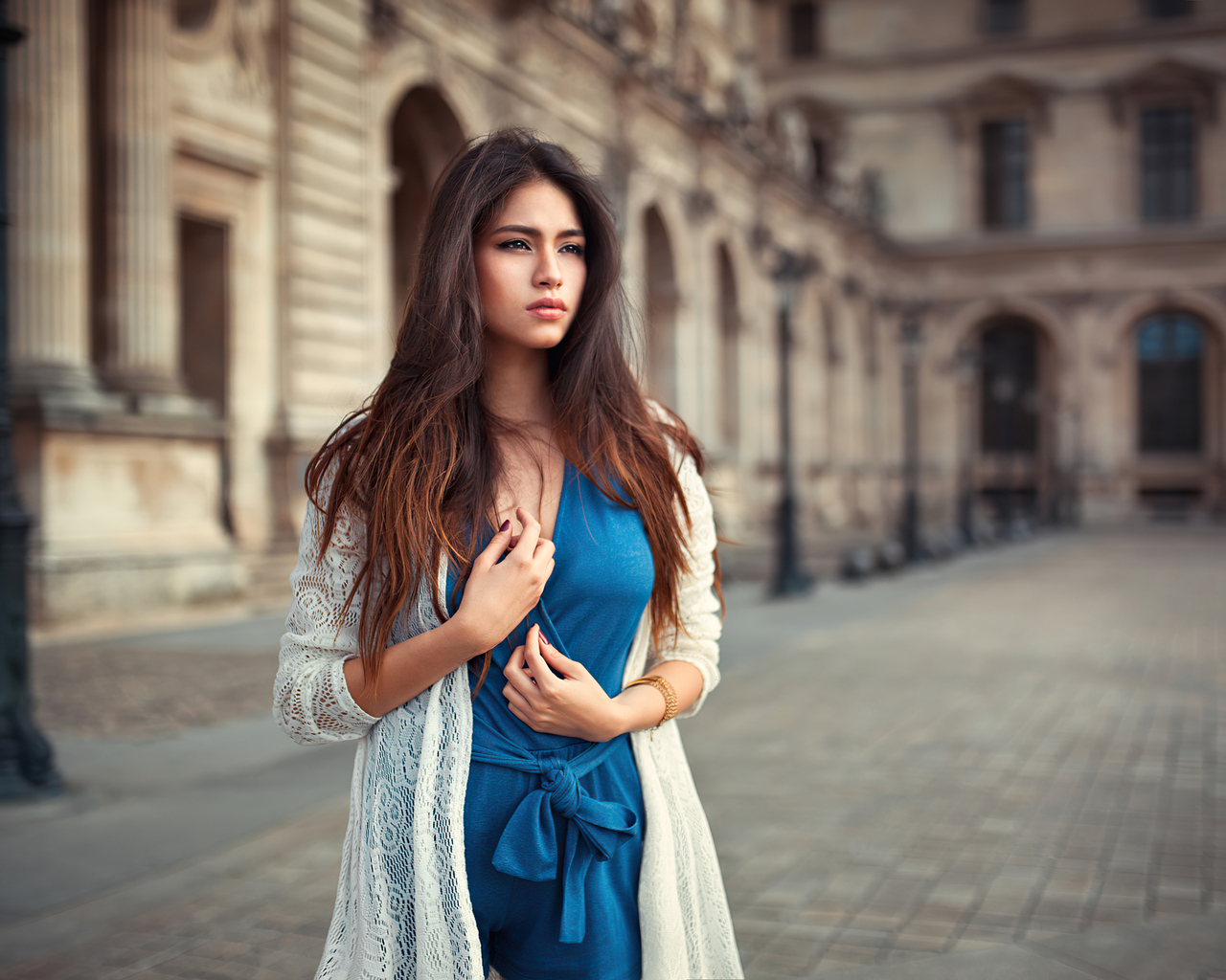 Women Looking Away Blue Dress 4k 1280x1024 Resolution HD 4k Wallpaper, Image, Background, Photo and Picture