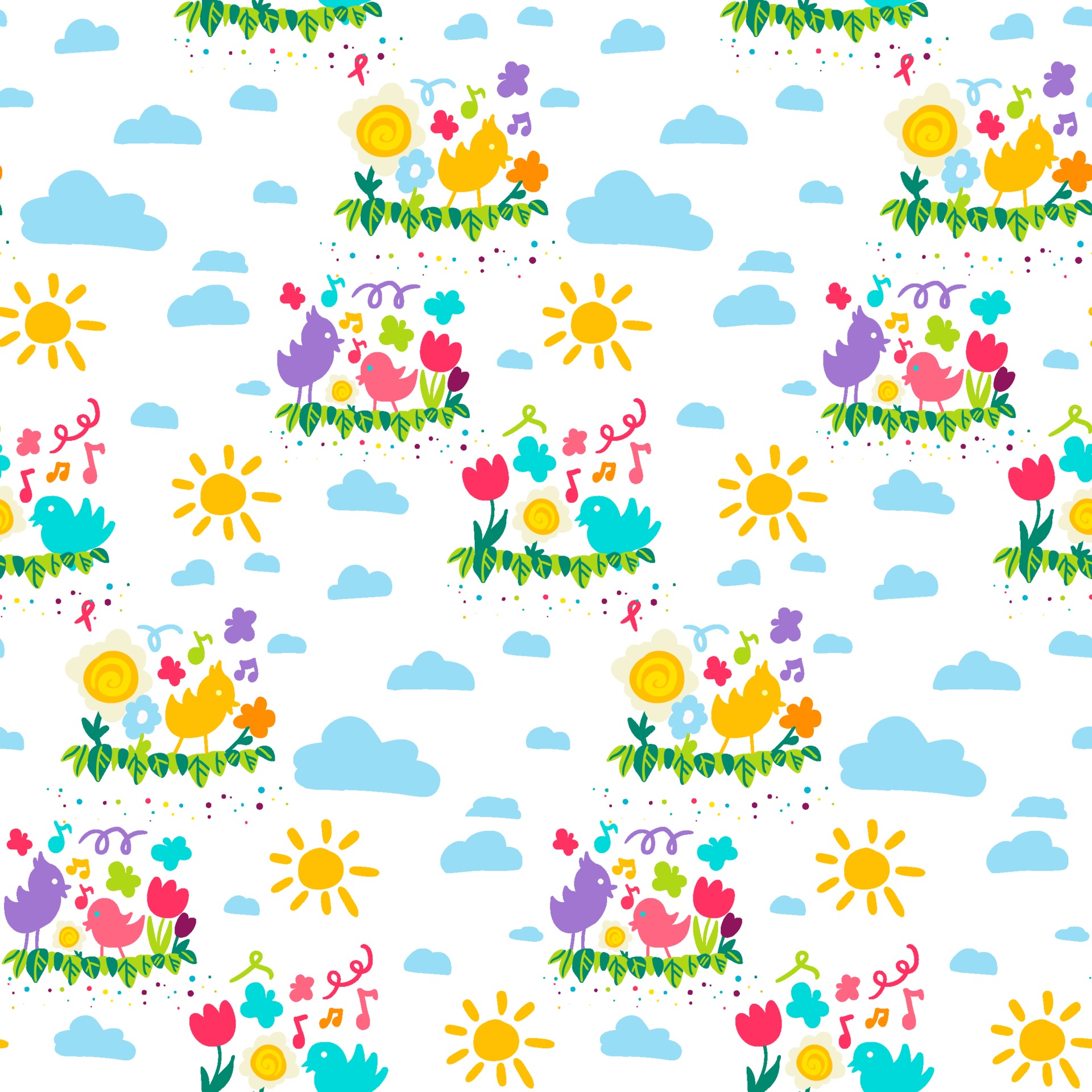 Spring color cartoon wallpaper seamless pattern vector