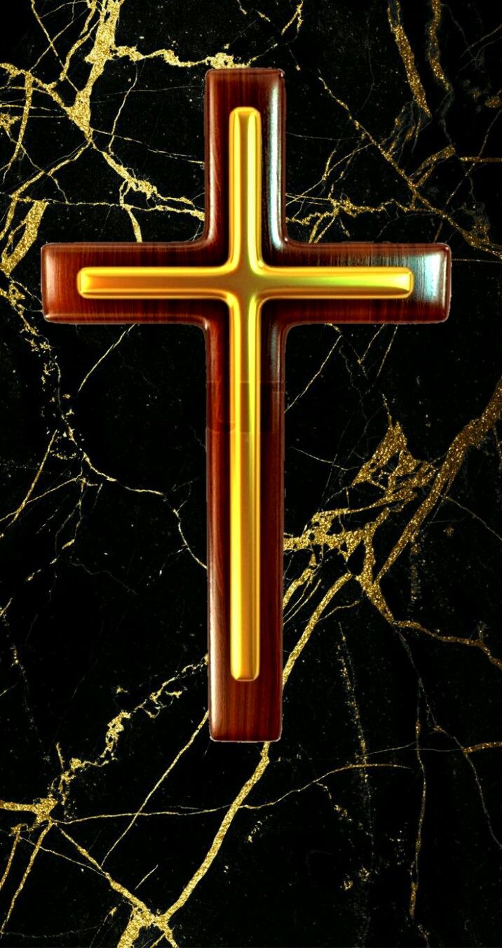 Gold cross on gold marble iPhone wallpaper
