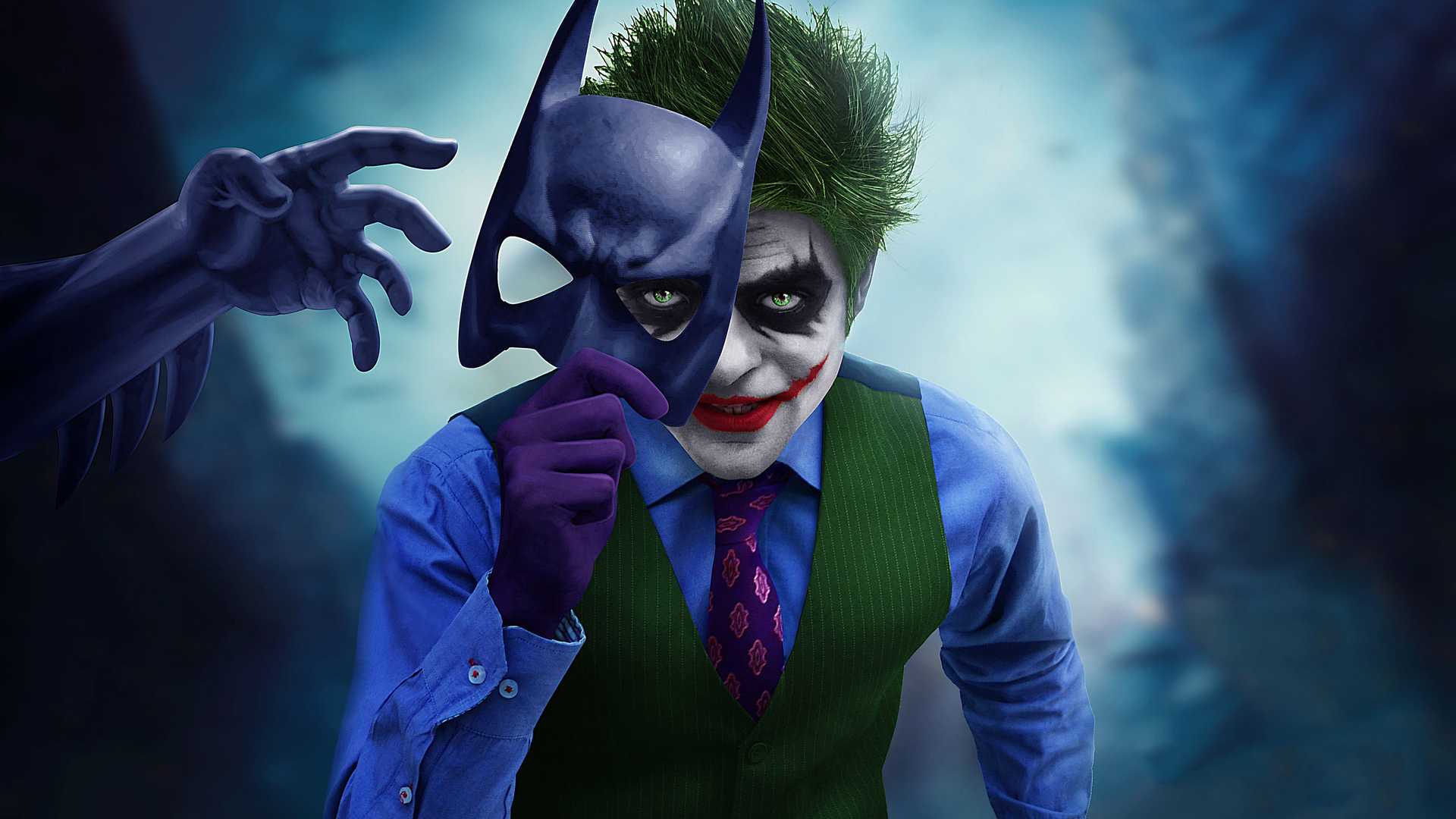Joker With Batman Mask Off Laptop Full HD 1080P HD 4k Wallpaper, Image, Background, Photo and Picture