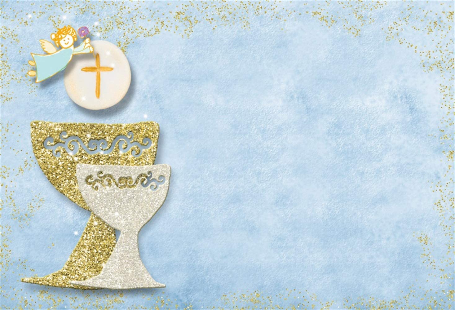 Amazon.com, Leowefowa First Holy Communion Backdrop 7x5ft Gold Silver Glitter Chalices Angel Cross Wafer Blurry Blue Vinyl Boy Baptism Photography Background Communion Party Banner Eucharist Wallpaper
