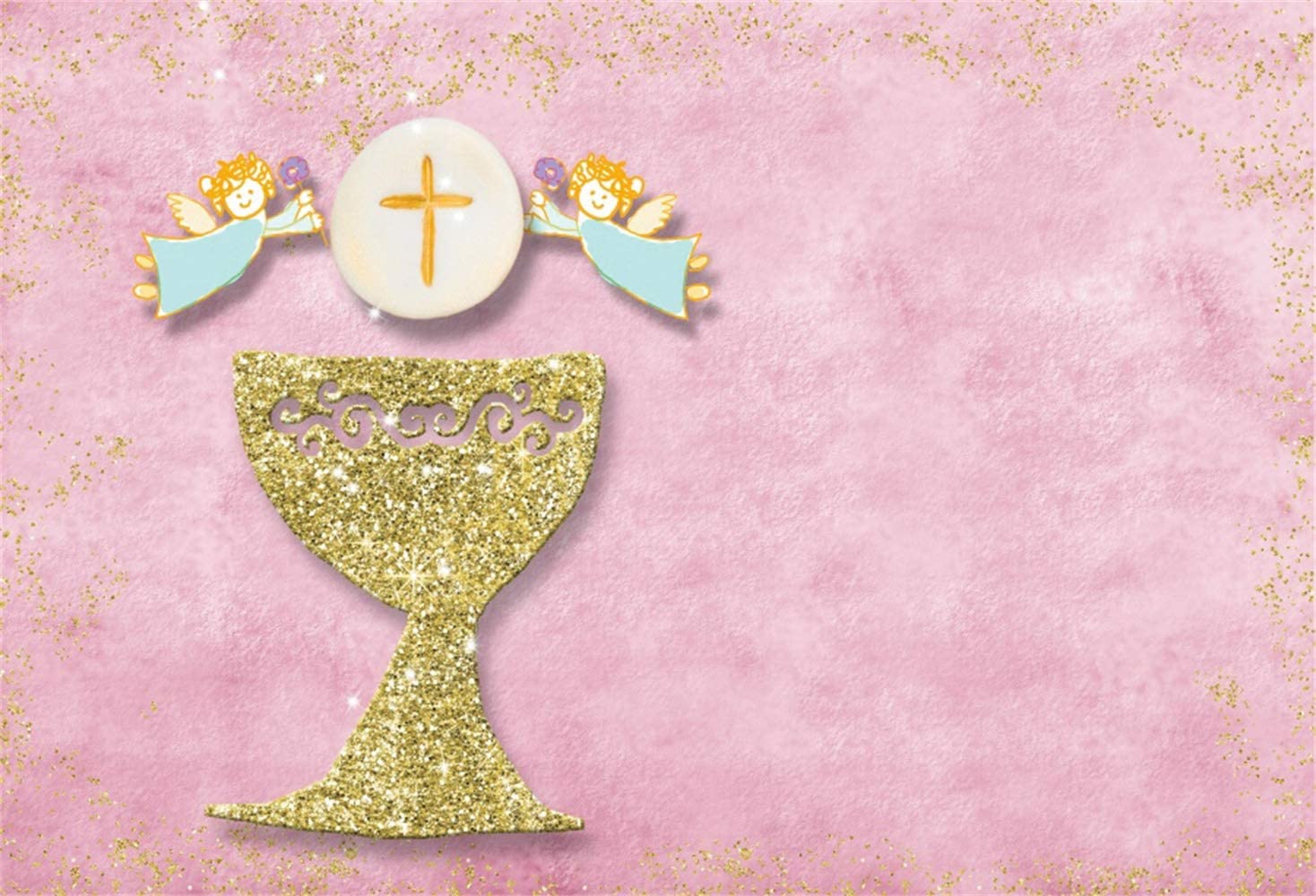 Amazon.com, Leowefowa First Holy Communion Backdrop 5x3ft Gold Glitter Chalice Angels Cross Wafer Blurry Pink Vinyl Girl Baptism Photography Background Communion Party Banner Eucharist Wallpaper