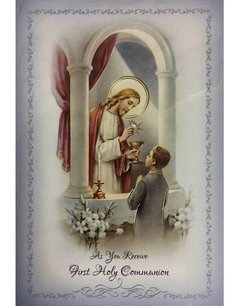 WJ Hirten As You Receive Your First Holy Communion (Boy) Greeting Card of Angels Catholic Store