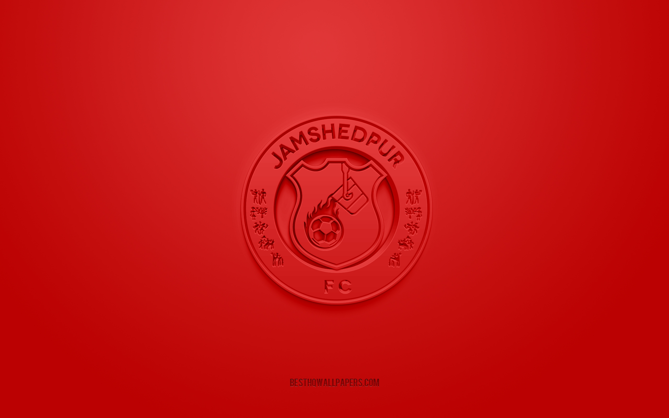 Download wallpaper Jamshedpur FC, creative 3D logo, red background, 3D emblem, Indian football club, Indian Super League, Jamshedpur, India, 3D art, football, Jamshedpur FC 3D logo for desktop with resolution 2560x1600. High