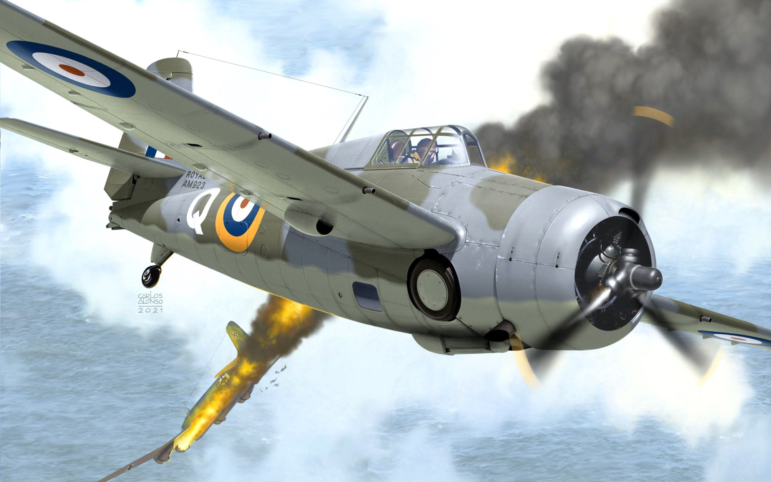 Download Wallpaper Grumman F4F Wildcat, American Carrier Based Fighter Bomber, Martlet Mk IV, World War II, US Navy, F4F 4B, Military Aircraft, Aircraft Drawings For Desktop With Resolution 2560x1600. High Quality HD Picture Wallpaper