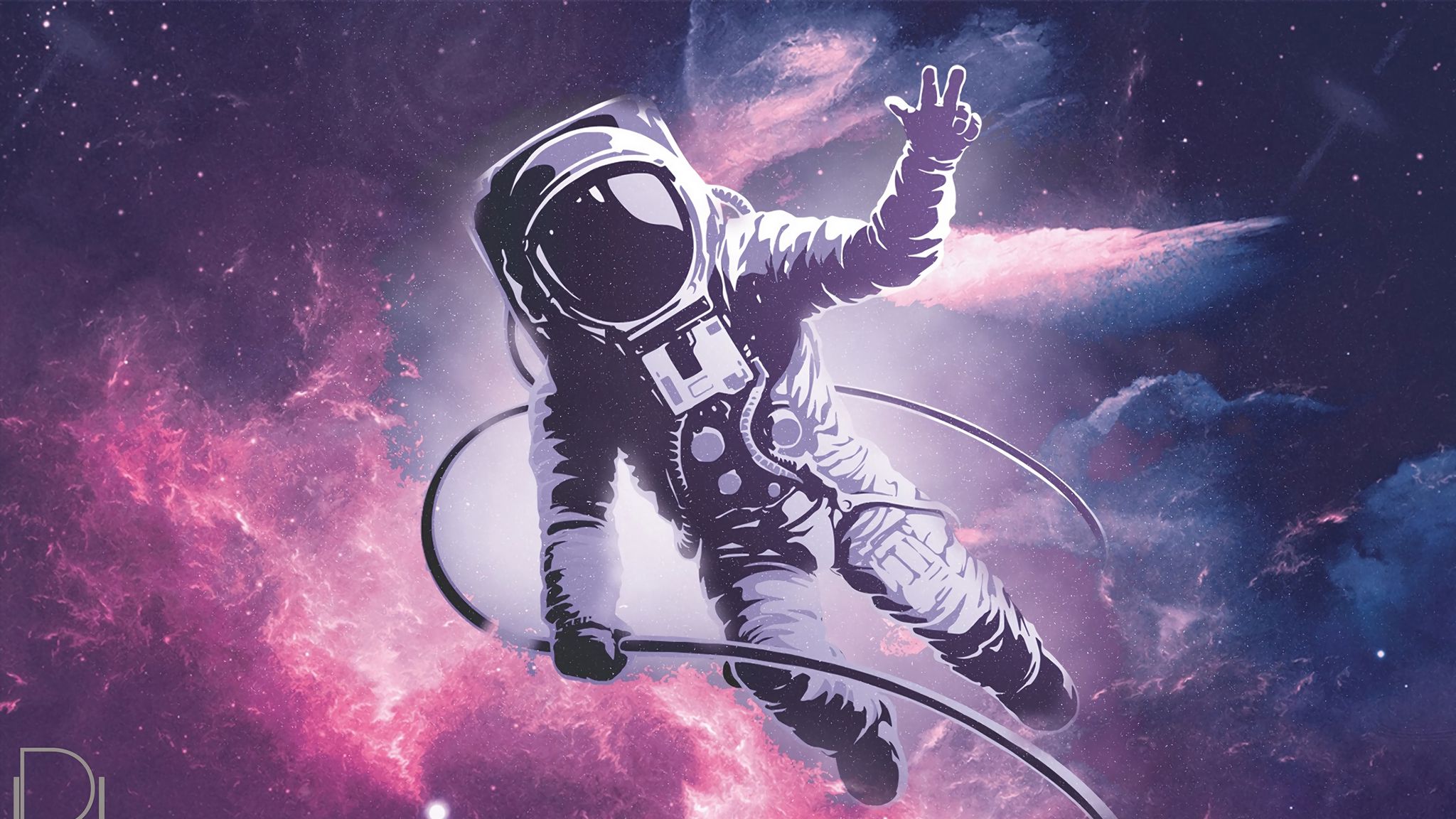 Download wallpaper 2048x1152 astronaut, spacesuit, space, art ultrawide monitor HD background